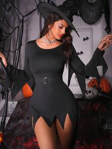 2件套女士万圣节风格连衣裙和腰带套装 - 黑色 - 查看 4