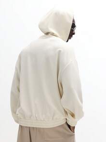 SUMWON Regular Textured Full Zip Hoodie With Piping Detail Drawstring Relaxed Fit Casual Wear Sweatshirt Loungewear Zip Up Jacket With Side Pockets Winter Fashion Plain - Apricot - View 2