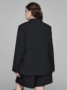 ROMWE Plus Size Gothic Vertical Striped Fitted Blazer - Black - View 3