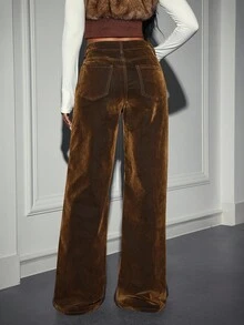 Flirla Women's Loose Casual High Waist Straight Leg Jeans With Pockets, Y2K Style - Brown - View 2