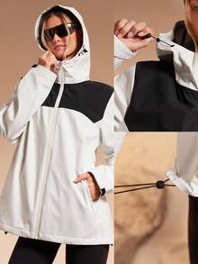 GLOWMODE Chill Chaser Water-Resistant Colorblock Adjustable Hood Hem Cuffs Windbreaker Jacket  Outdoor Hiking Jogging Daily Active Wear Spring Summer - Black and White - View 6