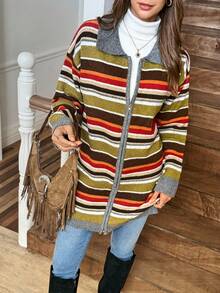 LanaWest Cardigan feminino de malha casual ocidental listrado multicolorido - Multicolorido - Ver 7