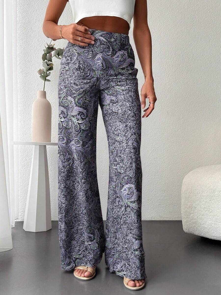 SHEIN Cottnline Paisley Print Wide Leg Pants - Multicolor - View 1