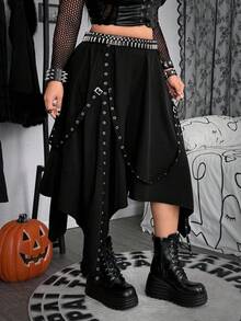 Whyspr Jupe asymétrique à ourlet avec sangles à œillets, grande taille, style punk