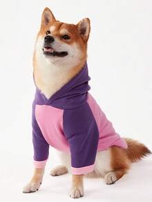 PETSIN 1pc Pet Colorblock Pink Purple Raglan Sleeve Casual Hoodie Sweatshirt For Dogs - Multicolor - View 8