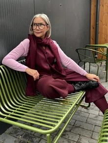 Vivie Lora Conjunto de 2 piezas de chaleco y pantalones cortos de unicolor de lana para mujer, estilo casual y de oficina - Burdeos - Ver 7