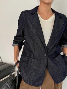 DAZY 女式翻领宽松都市休闲牛仔夹克和外套