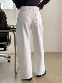 DAZY Quần jeans ống chuối cạp vừa thường ngày cho nữ - trắng - Xem 5