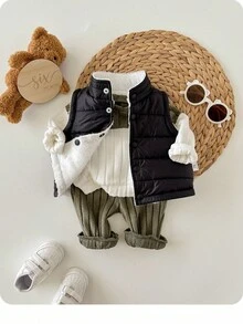 SHEIN Newborn Baby Boy Cute Knitted Colorblock Long Sleeve T-Shirt Set, Versatile For Autumn/Winter - Green - View 8