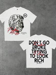 Manfinity EMRG US Dollar Bill Front & Back Print Oversized Loose Drop Shoulder Short Sleeve White Tee Shirt For Men, Fashionable Streetwear - White - View 2