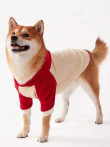 PETSIN 1pc Pet Universal Burgundy & Apricot Color Block Raglan Hoodie - Multicolor - View 4