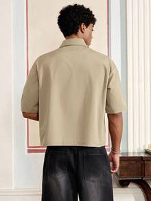 SWAVVY Men's Fashion College Style Button-Down Short Sleeve Shirt - Khaki - View 6