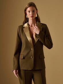 Briarwyn Women's Contrast Trim Front Button Casual Long Sleeve Blazer In Fall/Winter,Fall For Women, New Year Old Money Style - Brown - View 1
