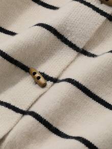 DAZY Contrast Color Striped High Neck Long Sleeve Loose Cardigan With Horn Buttons For Women,Fall Women Clothes - Apricot - View 9