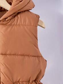 Sparklyn Tween Girl Extended Hooded Vest With Pockets And Zipper Fall Winter - Coffee Brown - View 5