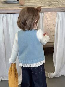 DAZY Baby Girls Casual Solid Color Sleeveless Tie-Up Sweater Vest Toddler Girls Clothes - Blue - View 2