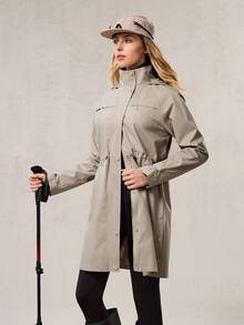 OutZeal 女式防水抽绳腰侧口袋长款户外夹克徒步露营秋冬 - 卡其色 - 查看 10