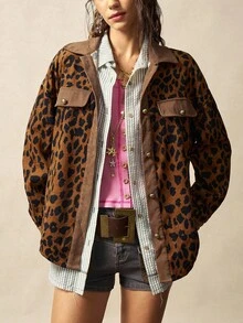 Bohemela BOHO Autumn/Winter Country Vacation Style Woven Leopard Print Loose Fit Women's Regular Thin Jacket - Mocha Brown - View 1