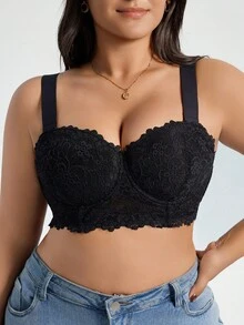 Áo ngực ren gọng màu đen cỡ lớn có dây đeo bản rộng, nâng đỡ và hỗ trợ thoải mái - màu đen - Xem 5