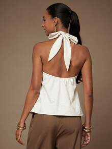 L'Amorae Halter Neck Button Up Vest Casual Spring Summer Top Airport Outfit