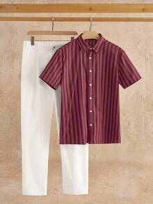 Manfinity NXTstreet 男士休闲条纹衬衫套装，适合日常穿着 - 彩色 - 查看 3