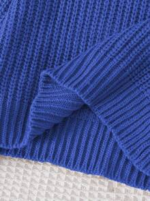 SHEIN Tween Girls' Solid Color Long Sleeve Casual Cropped Pullover Sweater, Autumn Blue Sweater Cropped Sweater Blue Clothes Teen Cropped Blue Sweater Blue Knit Sweater Summer Clothes For Teens Sweater Blue And White Set Teen With Sweater Pastel - Blue - View 8