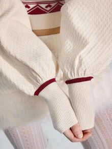 ROMWE Avant Set de 2 piezas de suéter con sensación esponjosa de jacquard estilo Fairisle para mujeres - Top tubo + Cárdigan corto - Multicolor - Ver 7