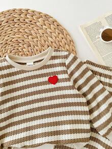 SHEIN Baby Girl Casual Striped Sweatshirt And Sweatpants Set, Autumn Fall Winter - Multicolor - View 6