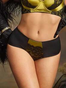 PinupPomp 撞色撞色蕾丝无缝丁字裤 - 黑色 - 查看 5