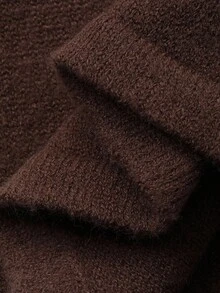 DAZY Women's Elegant Solid Color V-Neck Button Knit Sweater & Wide Leg Pants 2 Pieces Set, Autumn - Coffee Brown - View 7