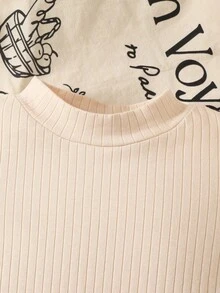 SHEIN Tween Girl Mock Neck Puff Sleeve Snug Fit T-Shirt Paired With PU Button Bow Skirt - Multicolor - View 4