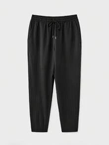 Manfinity Hypemode Men Plus Size Solid Plisse Lapel Collar Shirt And Pants Set - Black - View 10