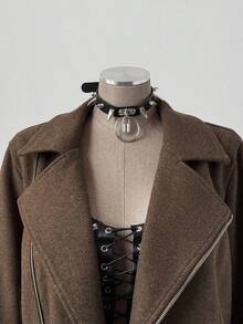 Sunspun 大码女士优雅纯色大衣，秋冬款 - 米色 - 查看 6