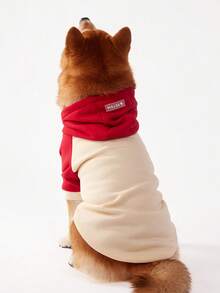 PETSIN 1pc Pet Universal Burgundy & Apricot Color Block Raglan Hoodie - Multicolor - View 3