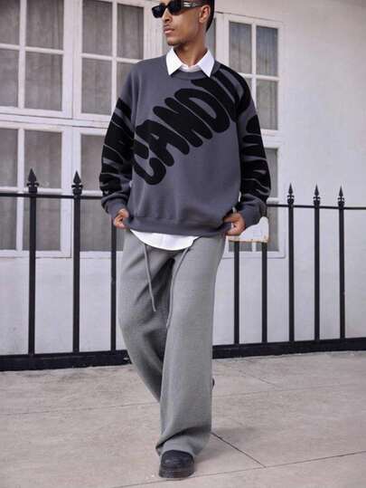 SHEIN Suéter de punto con gráfico de letra de contraste de color para adolescentes, estilo universitario casual, diseño minimalista suave y cómodo, adecuado para uso diario, escuela, salidas y actividades al aire libre