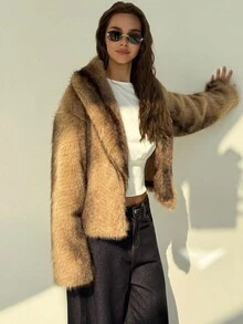 Aloruh Women's Winter Long Sleeve Open Front Fashionable Loose Faux Fur Coat