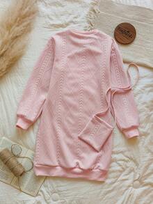 Vintaside Kids Mädchen Sweatkleid Tween mit rosa diamantförmigem Jacquard-Rundhalsausschnitt in Knielänge, geeignet für tägliches Einkaufen, gemütliches Fernsehen zu Hause, Nachmittagstee mit besten Freunden und Teilnahme an gemütlichen Familientreffen.