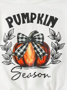 Young Girls Halloween Print Casual Round Neck Sweatshirt 2025 Back-To-School Season Kids College Outfits And Campus Sportswear - White - View 5