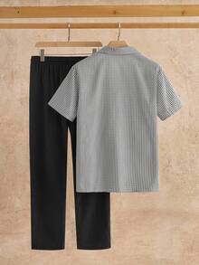 Manfinity NXTstreet 2 件套男士休闲格子衬衫和裤子套装，休闲两件套度假套装，舒适服装 - 彩色 - 查看 2