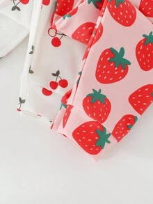 Cozy Pixies Bộ đồ ngủ 4 món in họa tiết quả dâu tây mềm mại cổ tròn tay dài kèm quần dài cạp chun ôm sát cho bé gái - Nhiều màu - Xem 6