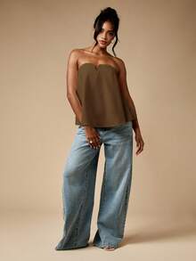 MISSGUIDED 优雅无肩带抹胸上衣，U型领口，适合晚宴、派对、夏季时尚、度假、俱乐部、正式场合、婚礼宾客等场合 - 棕色 - 查看 4