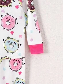 4 件套女婴长袖上衣和裤子套装，可爱甜甜圈印花休闲舒适家居服，春秋季 - 粉色 - 查看 4