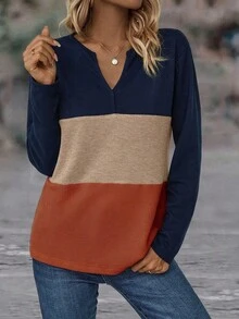 LanaWest Women's Colorblock Long Sleeve T-Shirt Graphic Tees Women Tops For Spring Outfit Fall Cloth For Women - Multicolor - View 4