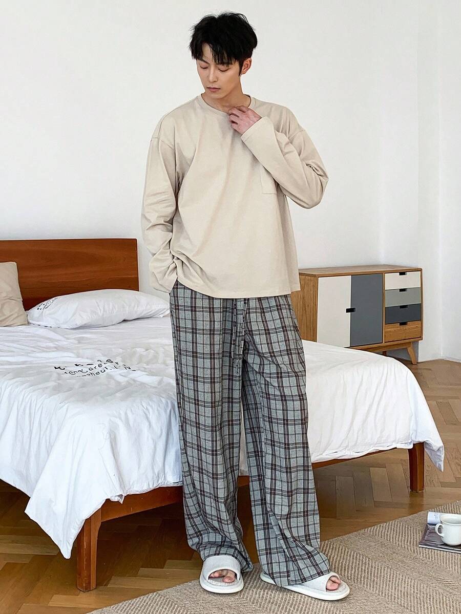 DAZY 男士多色格子裤T恤睡衣套装，秋冬服装 - 彩色 - 查看 1