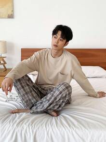 DAZY 男士多色格子裤T恤睡衣套装，秋冬服装 - 彩色 - 查看 4