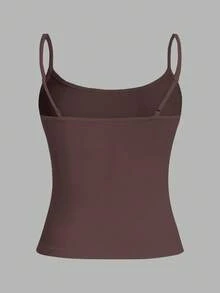 SHEIN PETITE CURVE Áo ba lỗ bó sát thường ngày cỡ lớn dành cho nữ (dây mảnh) - màu nâu - Xem 7