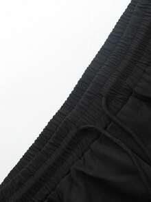 Manfinity Homme 大码男士字母图案抽绳腰休闲工装慢跑裤，休闲黑色裤子，街头潮流，秋季 - 黑色 - 查看 5