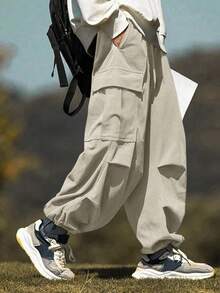 Claim Dot 男士宽松纯色休闲灯芯绒工装裤，多功能户外降落伞裤/慢跑裤，秋冬款