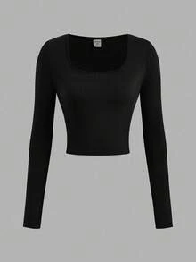 SHEIN Girlism Teen Girls' Casual Solid Color Fitted Long Sleeve T-Shirt, Autumn - Multicolor - View 9