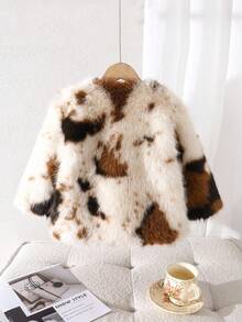 SHEIN Elladie kids Young Girl Colorblock Faux Fur Coat, Autumn/Winter